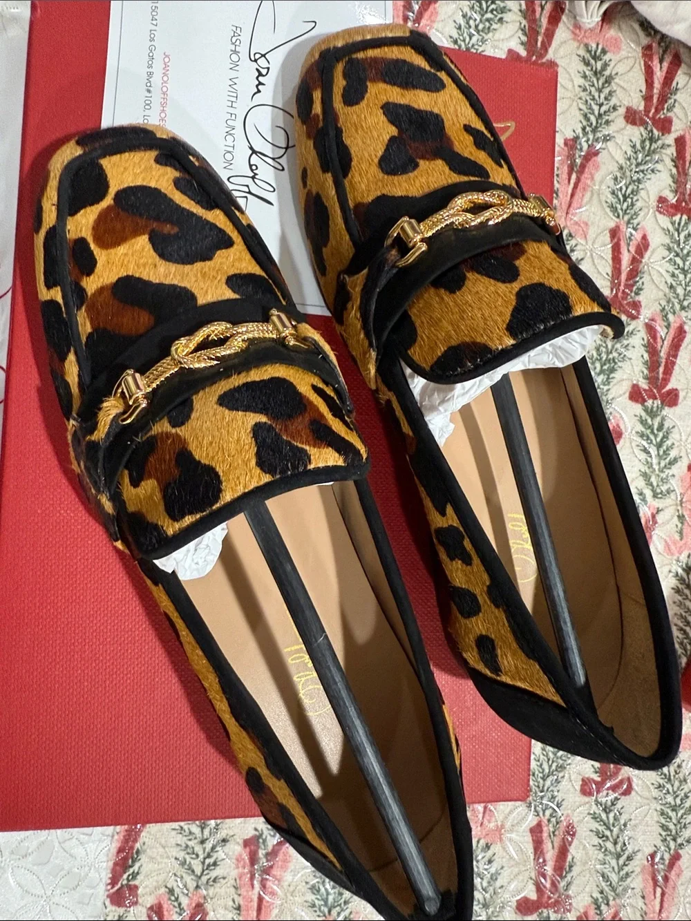 Joan Oloff  Adonis Leopard Print Loafers with Gold Bit